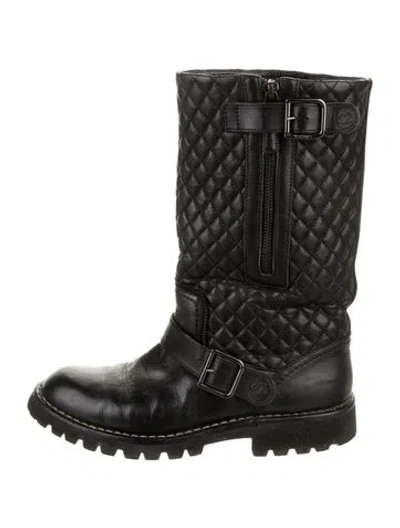 Pre-owned Chanel 2013 Interlocking Cc Logo Moto Boots In Black