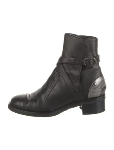 Pre-owned Chanel 2013 Interlocking Cc Logo Moto Boots In Black
