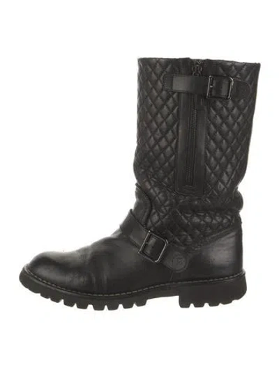 Pre-owned Chanel 2013 Interlocking Cc Logo Moto Boots In Black
