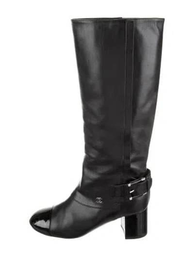 Pre-owned Chanel 2013 Interlocking Cc Logo Riding Boots In Black