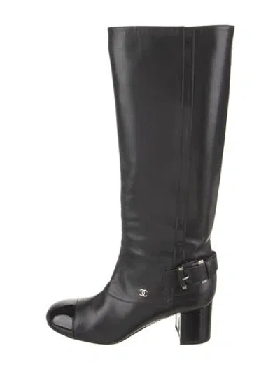 Pre-owned Chanel 2013 Interlocking Cc Logo Riding Boots In Black