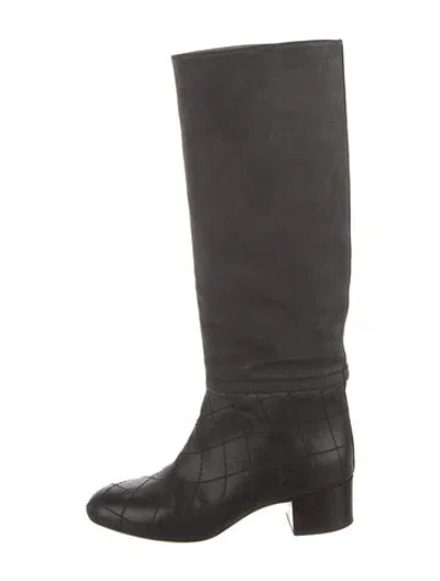 Pre-owned Chanel 2013 Interlocking Cc Logo Riding Boots In Black