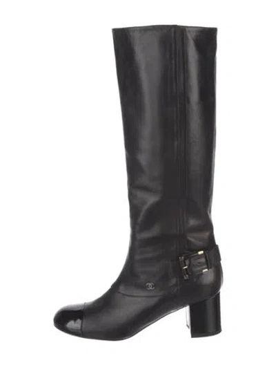 Pre-owned Chanel 2013 Interlocking Cc Logo Riding Boots In Black