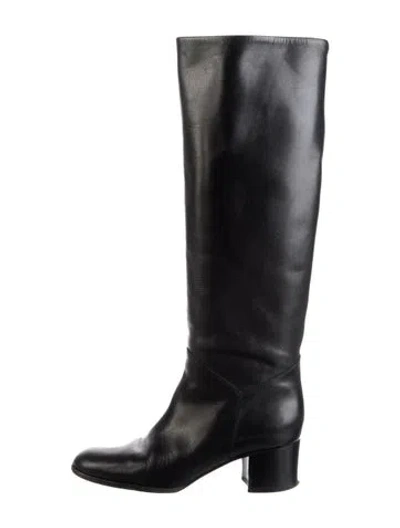 Pre-owned Chanel 2013 Interlocking Cc Logo Riding Boots In Black