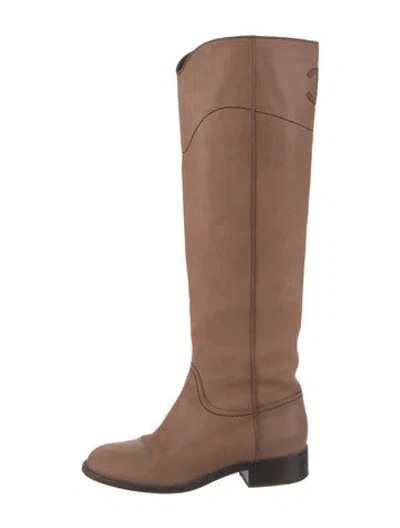 Pre-owned Chanel 2013 Interlocking Cc Logo Riding Boots In Brown