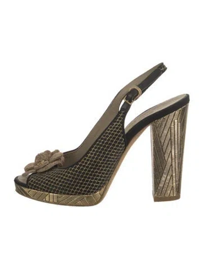 Pre-owned Chanel 2013 Interlocking Cc Logo Slingback Sandals In Black/metallic