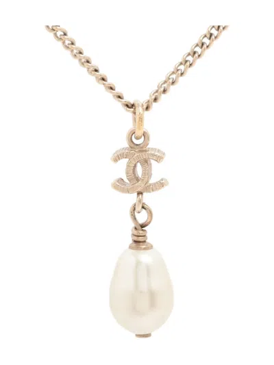 Pre-owned Chanel 2013 Mini Cc Mark Necklace In Gold