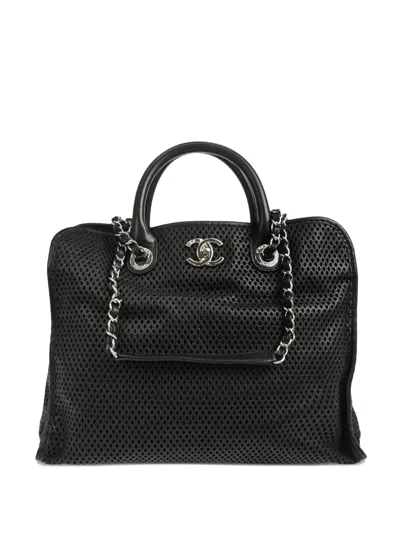 Pre-owned Chanel 2013 Perforated French Riviera Handbag In Black