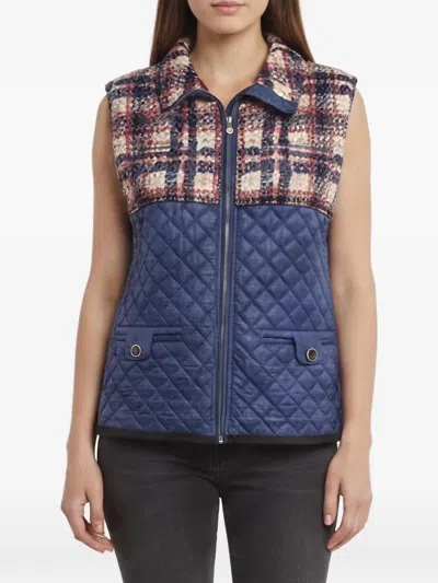 Pre-owned Chanel 2013 Quilted Plaid-yoke Gilet In Blue