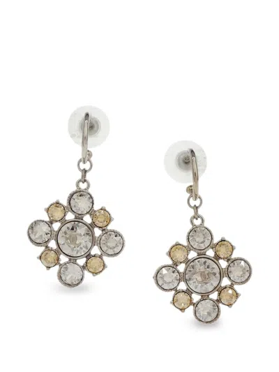 Pre-owned Chanel 2013 Rhombus Dangle Earrings In Silver