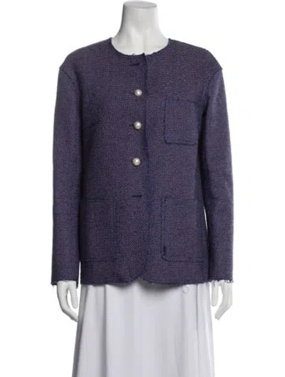 Pre-owned Chanel 2013 Tweed Pattern Blazer In Blue