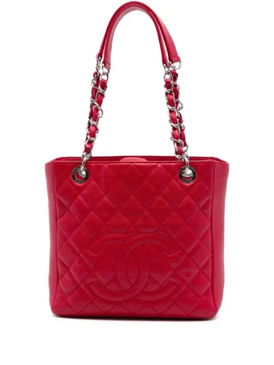 Pre-owned Chanel 2013-2014 Caviar Petite Shopping Tote Bag In Red