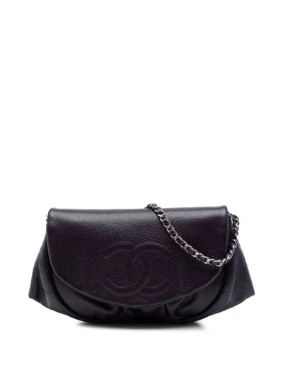 Pre-owned Chanel 2013-2014 Cc Caviar Half Moon Wallet On Chain Crossbody Bag In Black