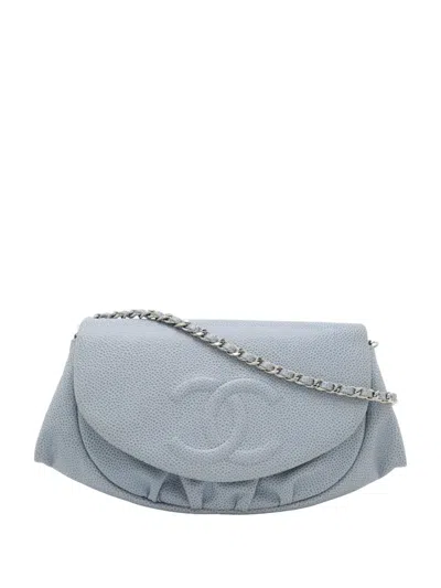 Pre-owned Chanel 2013-2014 Cc Caviar Half Moon Wallet On Chain Crossbody Bag In Blue