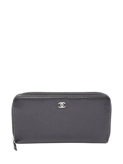 Pre-owned Chanel 2013-2014 Cc Caviar Zip Around Wallet Long Wallets In Black