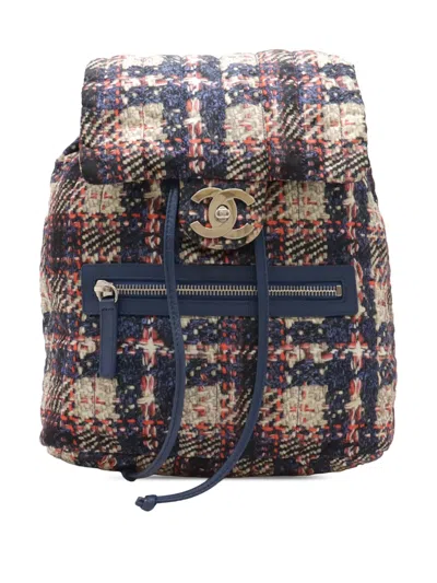 Pre-owned Chanel 2013-2014 Cc Nylon Tweed Printed Backpack In Blue