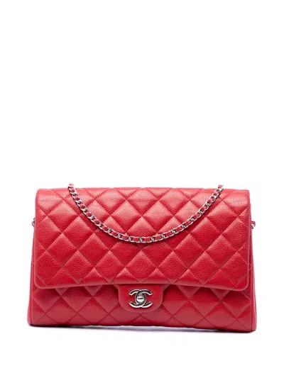 Pre-owned Chanel 2013-2014 Cc Quilted Caviar Flap Clutch On Chain Shoulder Bag In Red