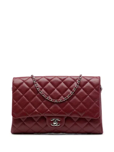 Pre-owned Chanel 2013-2014 Cc Quilted Caviar Flap Clutch With Chain Shoulder Bag In Red