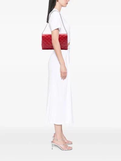 Pre-owned Chanel 2013-2014 Cc Quilted Caviar Flap Clutch With Chain Shoulder Bag In Red