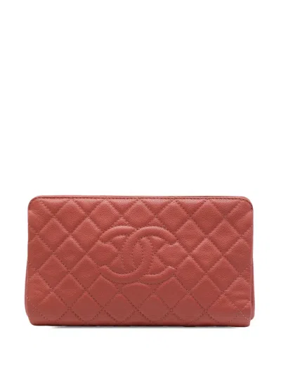 Pre-owned Chanel 2013-2014 Cc Quilted Caviar Frame Clutch Bag In Pink