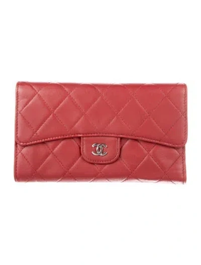 Pre-owned Chanel 2013-2014 Cc Quilted Flap Trifold Trifold Wallet In Red