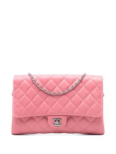 Pre-owned Chanel 2013-2014 Cc Quilted Lambskin Flap Clutch On Chain Shoulder Bag In Pink