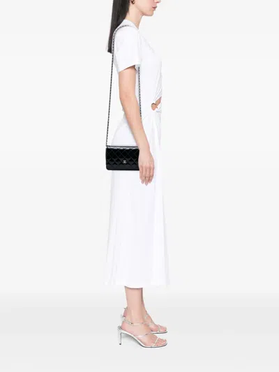 Pre-owned Chanel 2013-2014 Cc Quilted Patent Wallet On Chain Crossbody Bag In Black