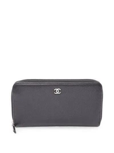 Pre-owned Chanel 2013-2014 Cc Zip-around Wallet In Black