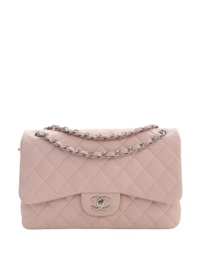 Pre-owned Chanel 2013-2014 Jumbo Classic Caviar Double Flap Shoulder Bag In Pink