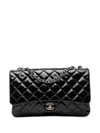 Pre-owned Chanel 2013-2014 Jumbo Patent 3 Accordion Flap Shoulder Bag In Blue