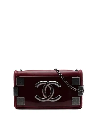 Pre-owned Chanel 2013-2014 Lambskin And Acrylic Boy Brick Horizontal Flap Crossbody Bag In Red