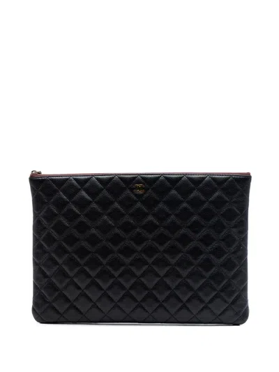 Pre-owned Chanel 2013-2014 Large Quilted Caviar O Case Clutch Bag In Black