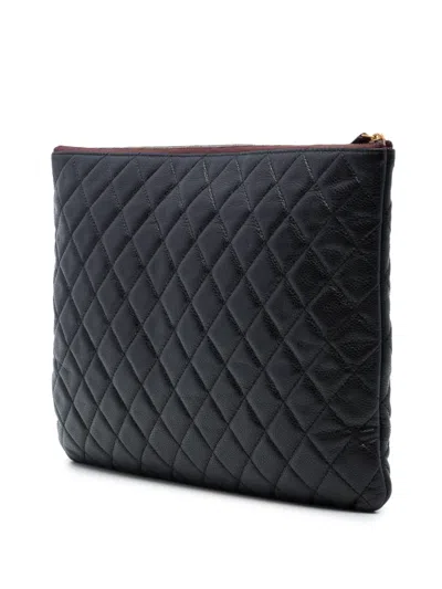 Pre-owned Chanel 2013-2014 Large Quilted Caviar O Case Clutch Bag In Black
