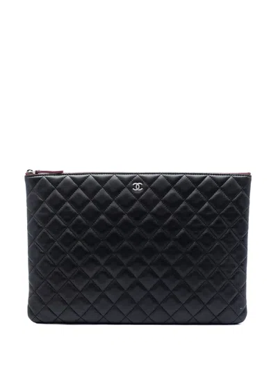 Pre-owned Chanel 2013-2014 Large Quilted Lambskin O Case Clutch Bag In Black