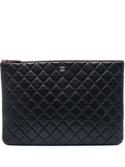 Pre-owned Chanel 2013-2014 Large Quilted Lambskin O Case Clutch Bag In Black