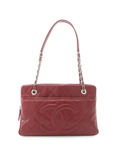 Pre-owned Chanel 2013-2014 Matelassé Chain Tote Bag In Red