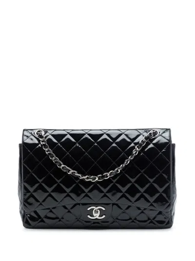 Pre-owned Chanel 2013-2014 Maxi Classic Patent Double Flap Shoulder Bag In Black