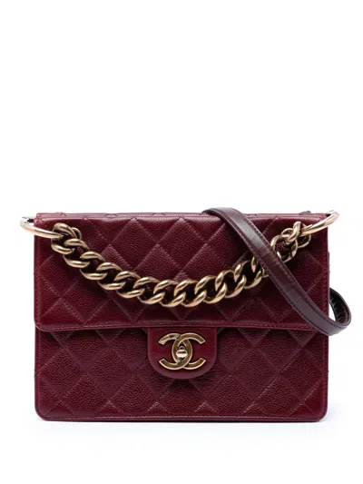 Pre-owned Chanel 2013-2014 Paris Edinburgh Quilted Caviar Retro Class Flap Satchel In Red