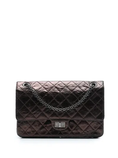 Pre-owned Chanel 2013-2014 Quilted Metallic Aged Calfskin Reissue 2.55 Double Flap 226 Shoulder Bag In Brown
