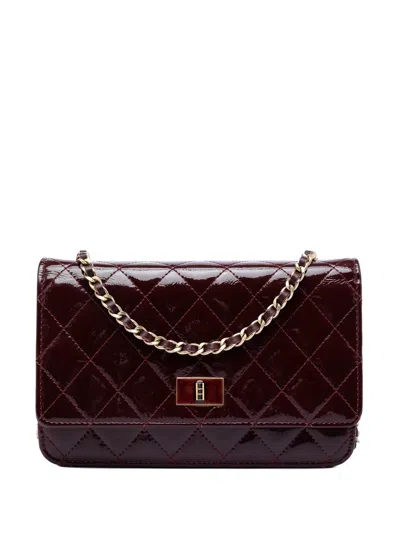 Pre-owned Chanel 2013-2014 Quilted Patent Reissue 2.55 Wallet On Chain Crossbody Bag In Red