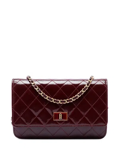 Pre-owned Chanel 2013-2014 Quilted Patent Reissue 2.55 Wallet On Chain Crossbody Bag In Red