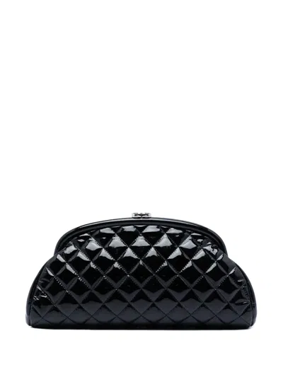 Pre-owned Chanel 2013-2014 Quilted Patent Timeless Kiss Lock Clutch Bag In Black