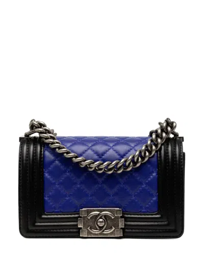 Pre-owned Chanel 2013-2014 Small Bicolor Lambskin Boy Flap Shoulder Bag In Black