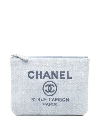 Pre-owned Chanel 2013-2014 Small Denim Deauville O Case Clutch Bag In Blue