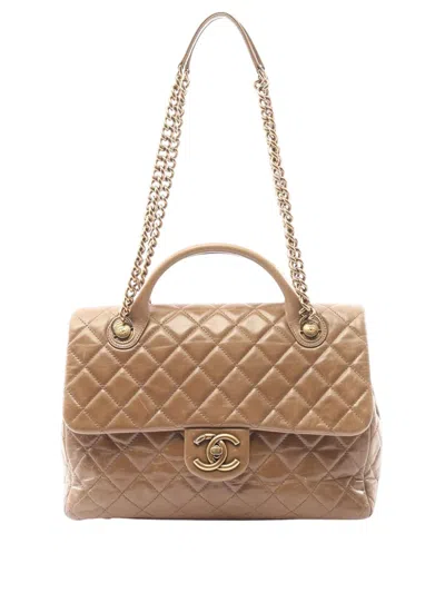 Pre-owned Chanel 2014-2015 Cc Quilted Lambskin Castle Rock Flap Bag Satchel In Brown