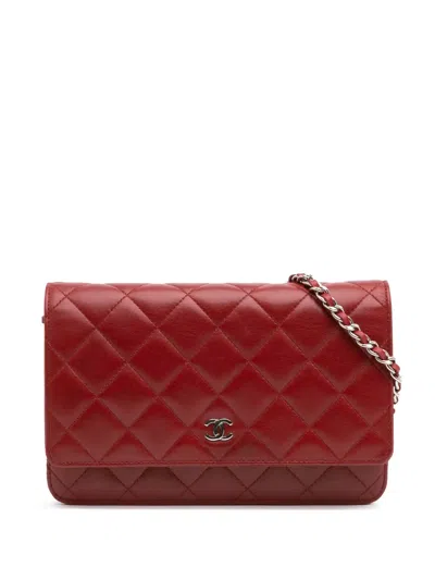 Pre-owned Chanel 2014-2015 Cc Quilted Lambskin Wallet On Chain Crossbody Bag
