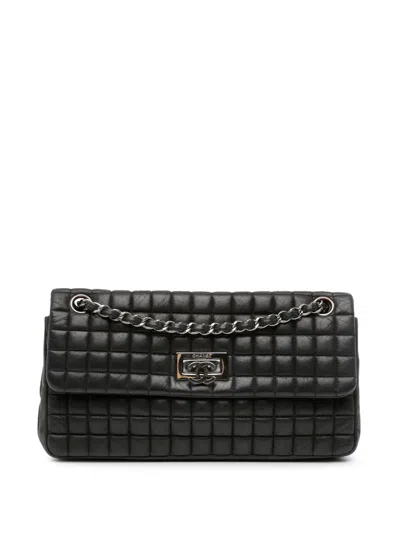 Pre-owned Chanel 2014-2015 Chocolate Bar Iridescent Calfskin Bubble Flap Shoulder Bag In Black