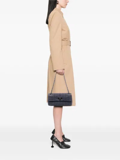 Pre-owned Chanel 2014-2015 Chocolate Bar Iridescent Calfskin Bubble Flap Shoulder Bag In Blue