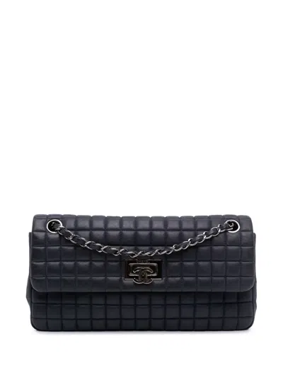 Pre-owned Chanel 2014-2015 Chocolate Bar Iridescent Calfskin Bubble Flap Shoulder Bag In Blue