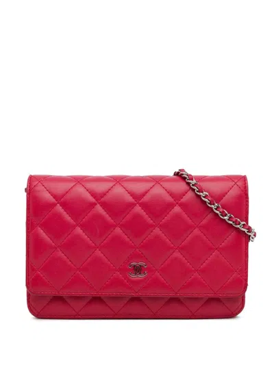 Pre-owned Chanel 2014-2015 Classic Lambskin Wallet On Chain Crossbody Bag In Pink